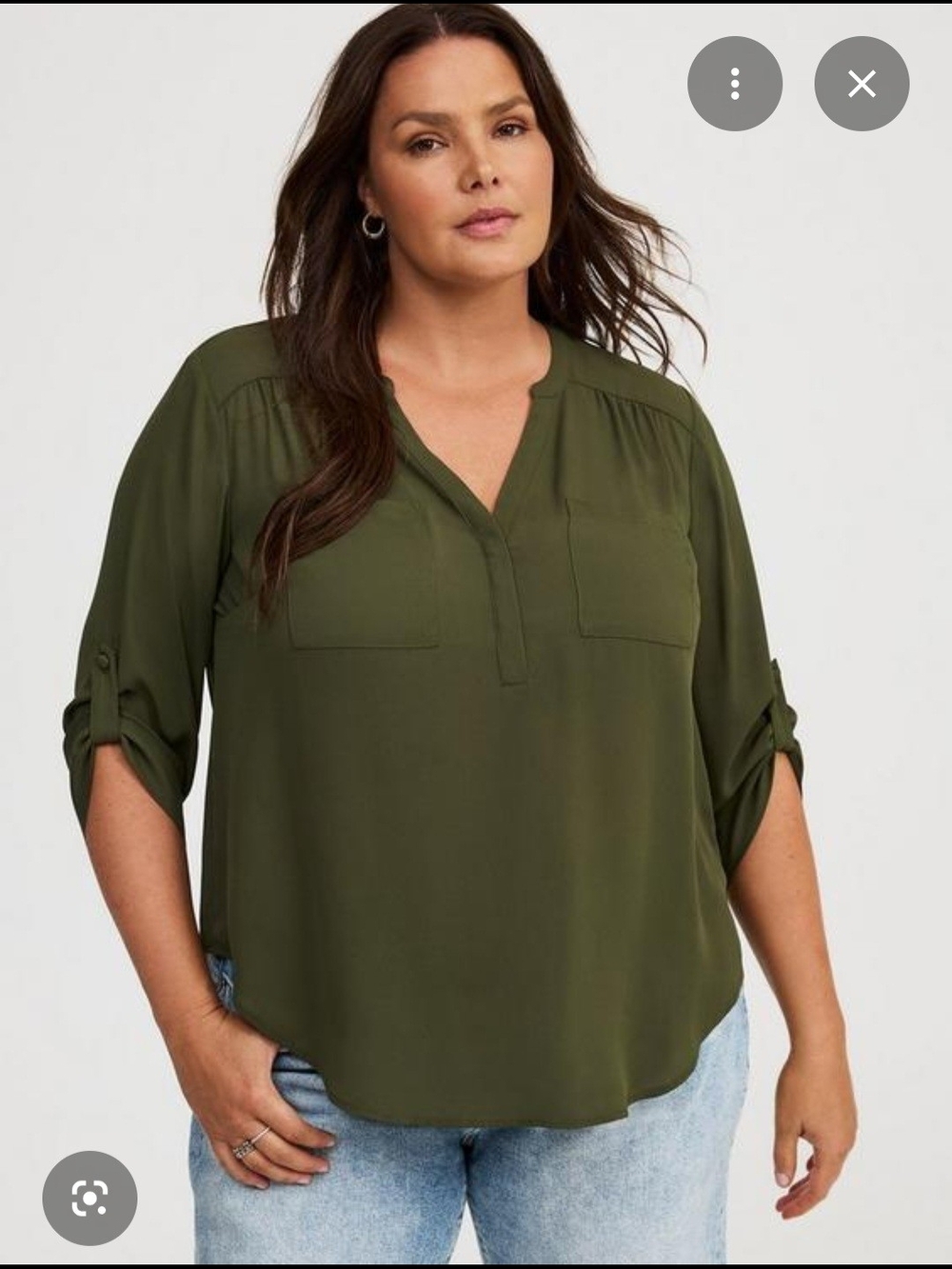 torrid Olive Green V-Neck Roll-Tab Sleeve Blouse
